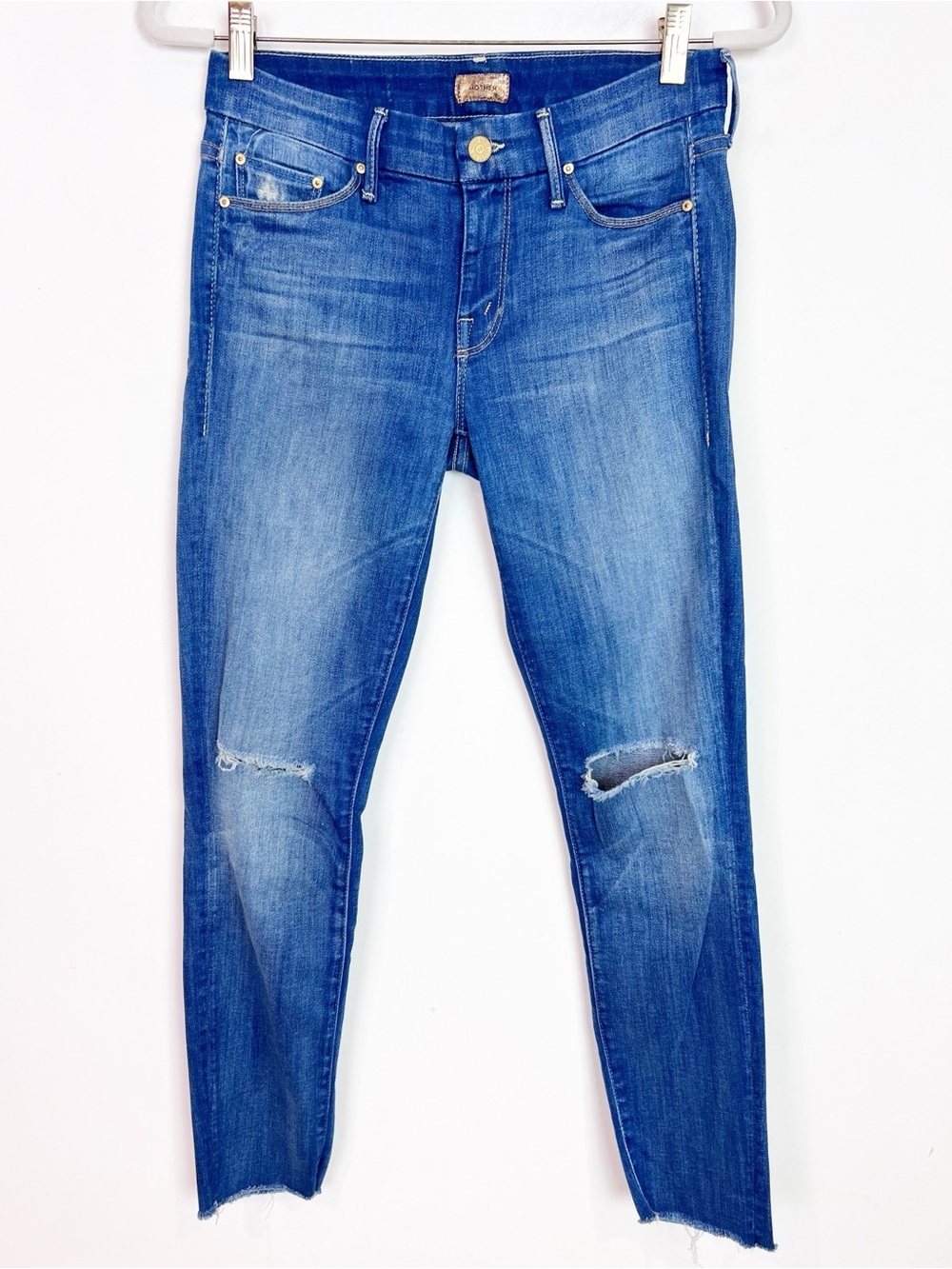 MOTHER LOOKER ANKLE FRAY MID RISE DISTRESSED JEANS WICKED AND WILD SZ 27